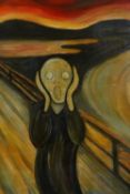 Large oil painting on board. A hand painted reproduction of Edvard Munch's 'The Scream'. H.112 W.