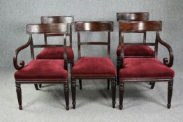 Dining chairs, late Georgian mahogany to include two elbow chairs.