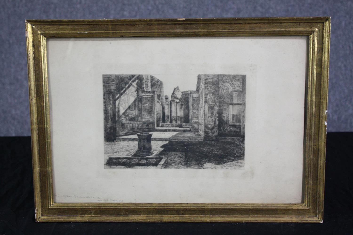 Etching. Classical ruins. Hand signed in pencil and again in the plate. Framed and glazed. H.35 W.50 - Image 2 of 4