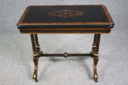Card table, Victorian ebonised and burr maple with gilt metal mounts and satinwood inlay. H.74 W.
