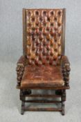 Rocking chair, 19th century American style in deep buttoned leather upholstery.