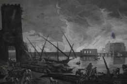 Joseph Vernet. Burning of a Port. Engraving by Anne Philiberte Coulet. Circa 1760. Framed and