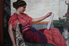 After John William Godward. Oil on canvas, a highly detailed hand painted copy. Framed. H.64 W.57