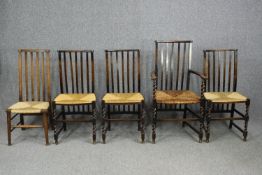 A set of four 19th century country dining chairs to include one armchair along with a similar dining
