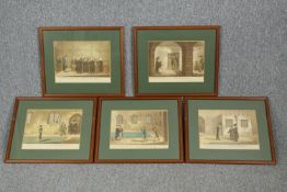 Hogarth. The Rakes Progress. A set of five hand coloured engravings. Framed and glazed. Each