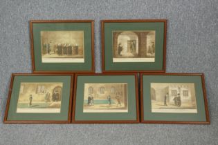 Hogarth. The Rakes Progress. A set of five hand coloured engravings. Framed and glazed. Each