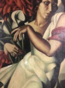 After Tamara de Lempicka. Portrait of Ira Perrot. A highly detailed hand painted copy. Circa 1950.