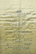 Royal Opera programme printed on silk. Royal Italian Opera. Doctor Faustus 1889. Framed and