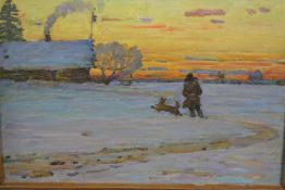 Vladimir Arkadievich Paramonov (Russia b. 1919) Titled 'Freezing'. Soviet painting dated 1981. H.