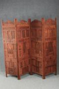 Screen, Eastern carved and painted. H.180 W.200cm.