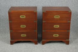 Bedside chests, pair 19th century style mahogany military type. H.61 W.47 D.30cm. (each)
