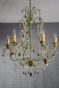 A Chandelier with five branches of lights. Decorated with teardrop glass. H.130 Dia.70cm.