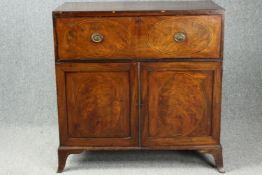 Secretaire cabinet, Georgian flame mahogany with satinwood and ebony string inlay. H.107 W.106 D.