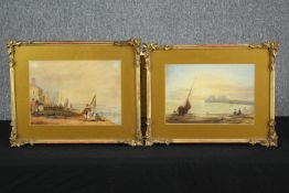 Pair of watercolour seascapes in matching frames. Signed indistinctly bottom left. Each measures H.