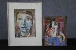 Two watercolour paintings dated 1981 and 1984. Signed indistinctly by the artist. One framed. H.58