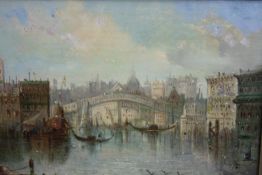 Painting, oil on board. In the style of Canaletto. Venice. Mid nineteenth century. H.40 W.50 cm.
