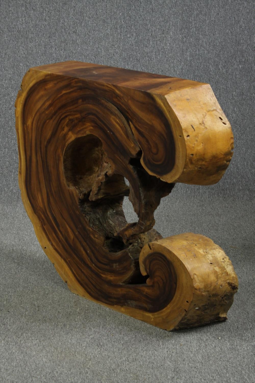 A console table cut from a section of exotic hardwood. Oiled and waxed, unique. H.84 W.90 D.20cm. - Image 3 of 6