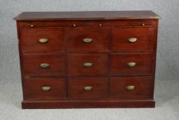 Filing side cabinet, 19th century style teak fitted with slides. H.99 W.144 D.44cm.