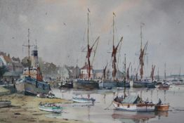 Sidney Cardew (British b. 1931). Painting, watercolour. Titled 'Maldon Waterfront'. With a label