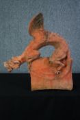 Terracotta dragon. A copy of a Chinese roof tile. Twentieth century. H.67 W.62 cm. (Old repair to