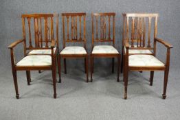 Dining chairs, a set of six Edwardian mahogany and satinwood string inlaid. To include two