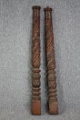 A pair of 19th century mahogany pilasters, carved and turned. H.117cm. (each)