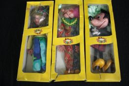 Three boxed Disney Pelham Puppets including Mickey Mouse. H.36 cm. Box. (each)