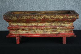 Planter or flower trough, carved and painted Eastern hardwood. H.30 W.75 D.26cm.