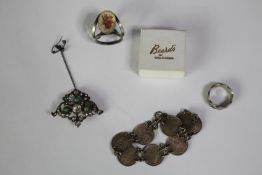 A collection of silver and white metal jewellery, including a Victorian turquoise and paste set
