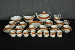 A 19th century Worcester Flight & Barr coffee and tea set. Incomplete, decorated with an orange band