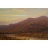 W. P. H. Foster (19th Century artist). Landscape painting. Mountains. Oil on board. In a gilt