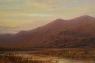 W. P. H. Foster (19th Century artist). Landscape painting. Mountains. Oil on board. In a gilt
