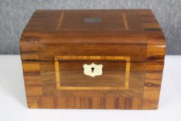 Jewellery box, 19th century walnut and rosewood crossbanded. H.15 W.25 D.17cm.