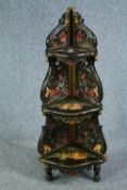 Corner display shelves, Indian floor standing painted and carved. H.113 W.50cm.