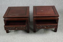 Bedside or lamp tables, pair Chinese hardwood. H.40 W.50 D.50cm. (each)