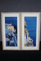 Georges Meis. Two framed photographs. Greek island scenes. Each measures H.74 W.37 cm.