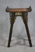 Lamp table, Eastern carved and distressed painted hardwood. H.94 W.57 D.35cm.