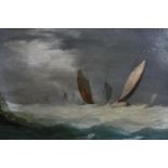 Copley Fielding (British. 1787 – 1855). A group of boats in a stormy sea. Signed lower left. In a