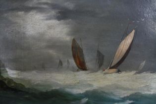 Copley Fielding (British. 1787 – 1855). A group of boats in a stormy sea. Signed lower left. In a