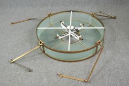 A large metal and glass ceiling light. H.18 Dia.93 cm. Complete with its original frosted glass. (