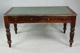 Writing table, 19th century mahogany with tooled leather top. H.77 W.151 D.89cm.
