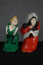 Pottery. Two theatrical figures. Signed and dated 1990. The largest measures H.30cm.