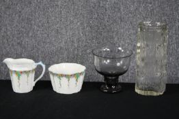 A mixed collection of 1960s Wedgwood glass, a Whitefriers glass vase and matching ceramic bowl and