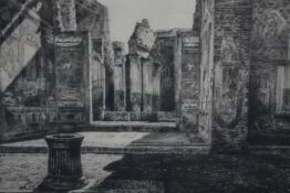 Etching. Classical ruins. Hand signed in pencil and again in the plate. Framed and glazed. H.35 W.50