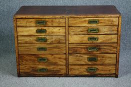 Military chest section, early 19th century camphorwood with two banks of drawers. H.64 W.100 D.47cm.