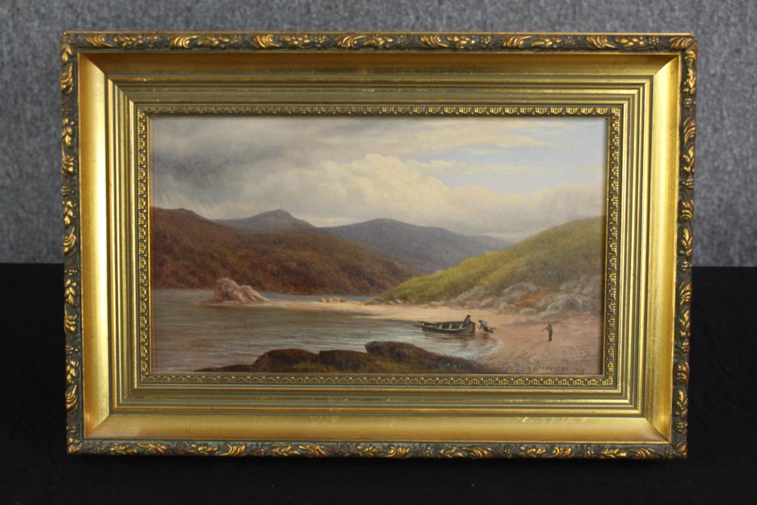 W. P. H. Foster (19th Century artist). Landscape painting dated 1879. In a gilt decorated frame. H. - Image 2 of 4