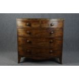 Chest of drawers, Georgian mahogany bowfronted. H.106cm W.106cm D.54cm