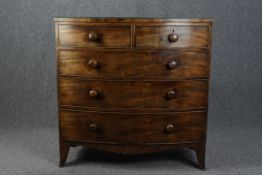 Chest of drawers, Georgian mahogany bowfronted. H.106cm W.106cm D.54cm