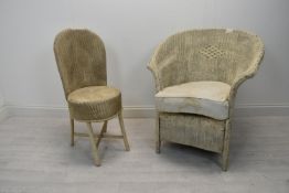 Two vintage Lloyd Loom chairs. H.85cm tallest. H.91 cm shortest.