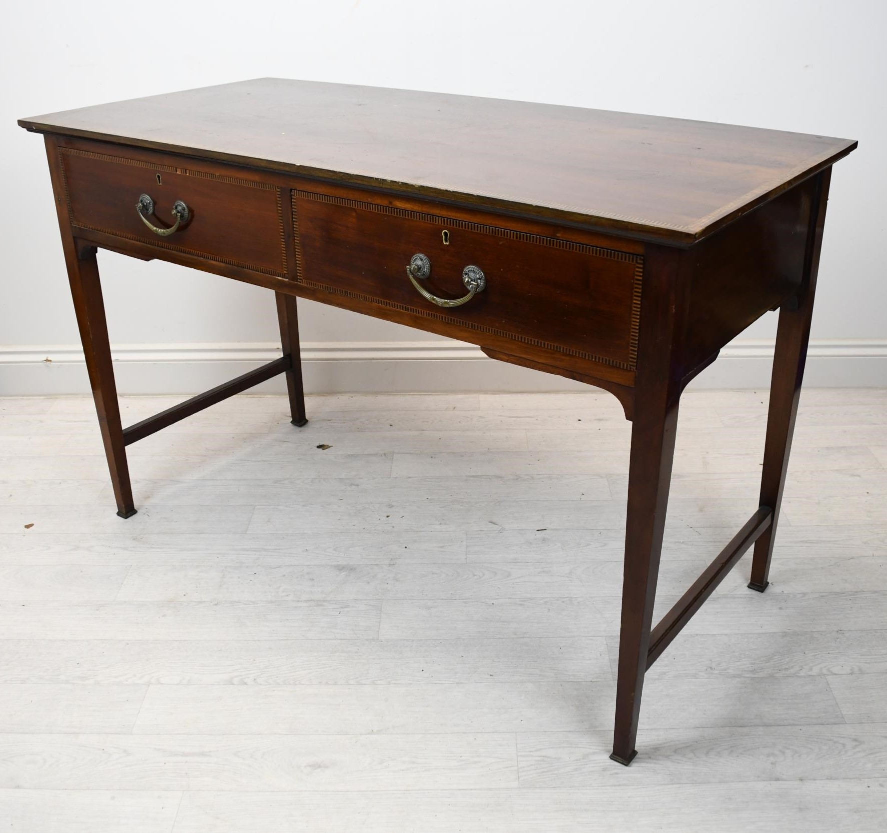 Writing table, Edwardian mahogany and satinwood inlaid. H.70 W.79 D.50 - Image 2 of 3